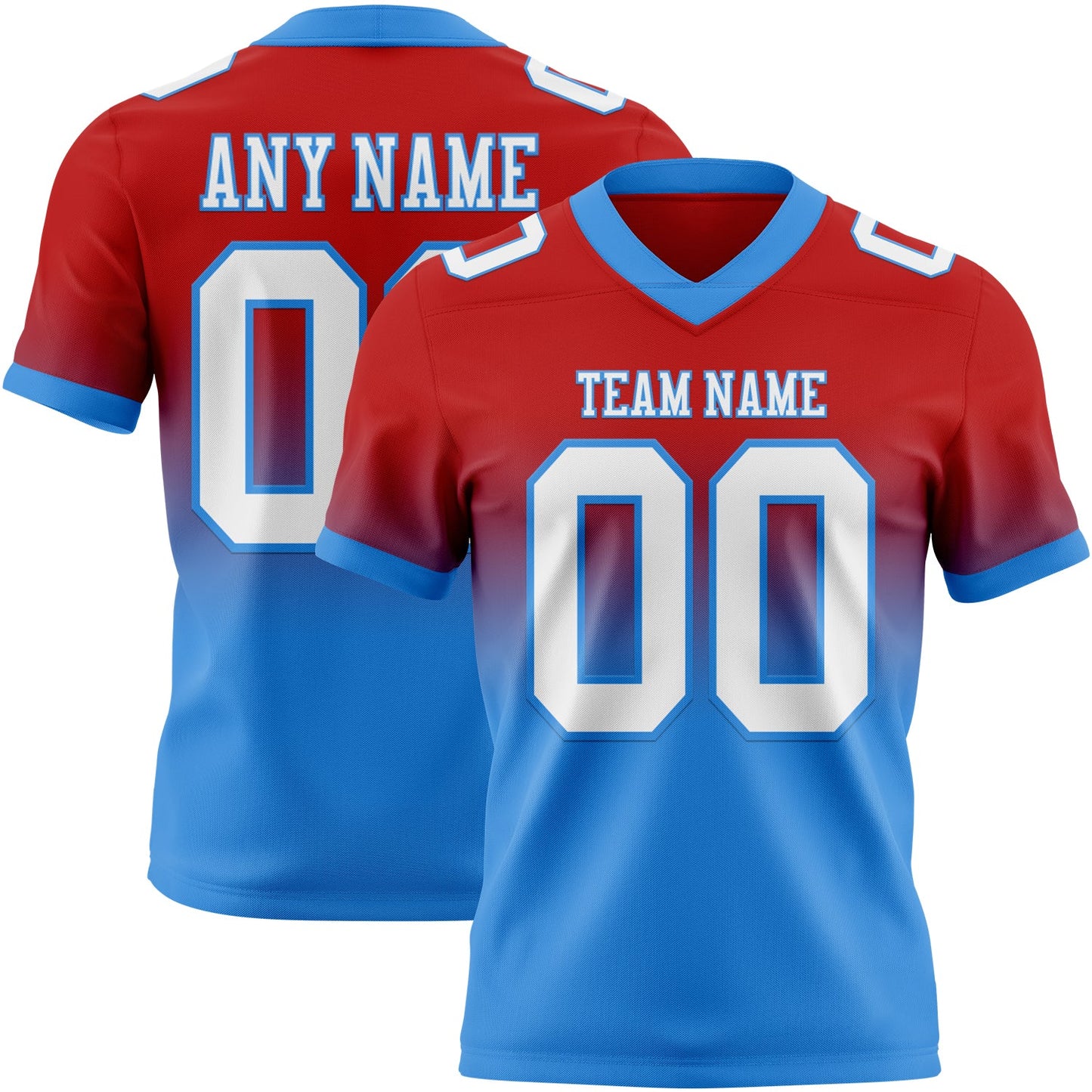 Custom Red White-Powder Blue Authentic Fade Fashion Football Jersey - Main View