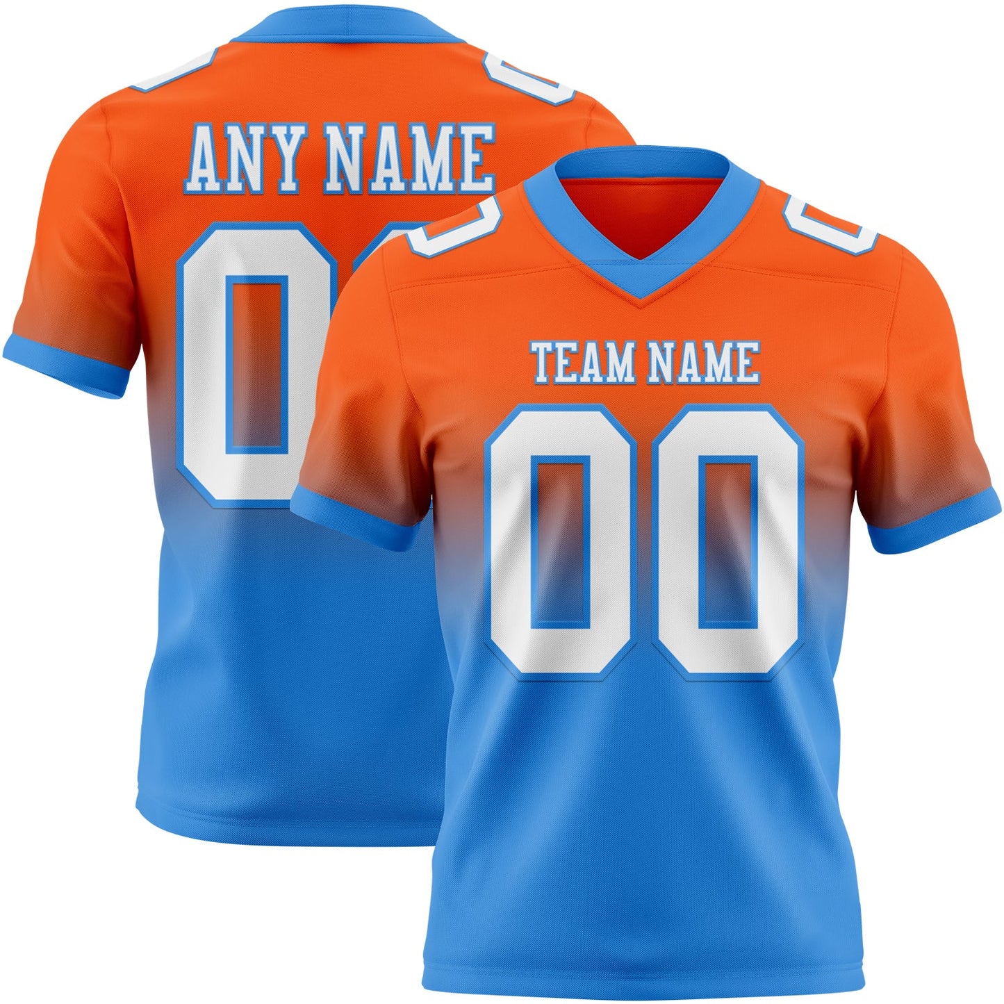 Custom Orange White-Powder Blue Authentic Fade Fashion Football Jersey - Main View