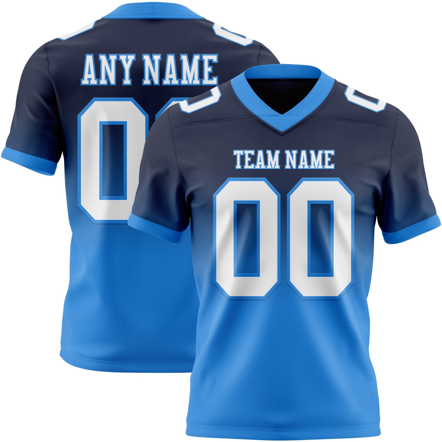 Custom Navy White-Powder Blue Authentic Fade Fashion Football Jersey - Main View