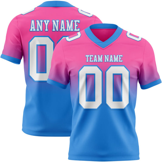 Custom Pink White-Powder Blue Authentic Fade Fashion Football Jersey - Main View