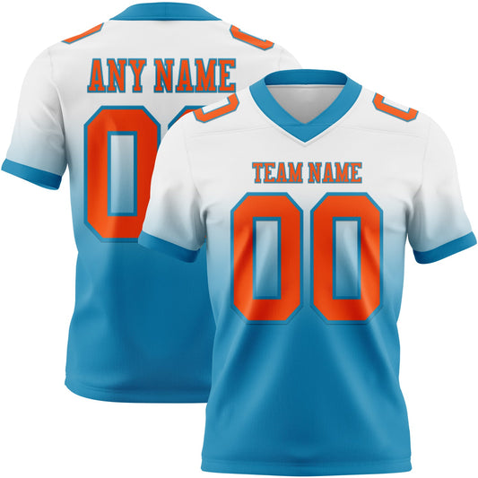 Custom White Orange-Panther Blue Authentic Fade Fashion Football Jersey - Main View