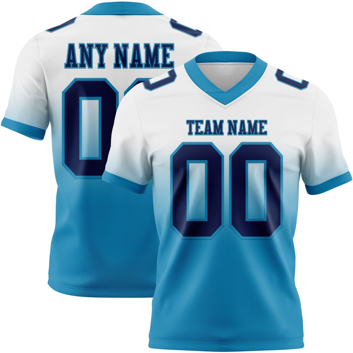 Custom White Navy-Panther Blue Authentic Fade Fashion Football Jersey - Main View
