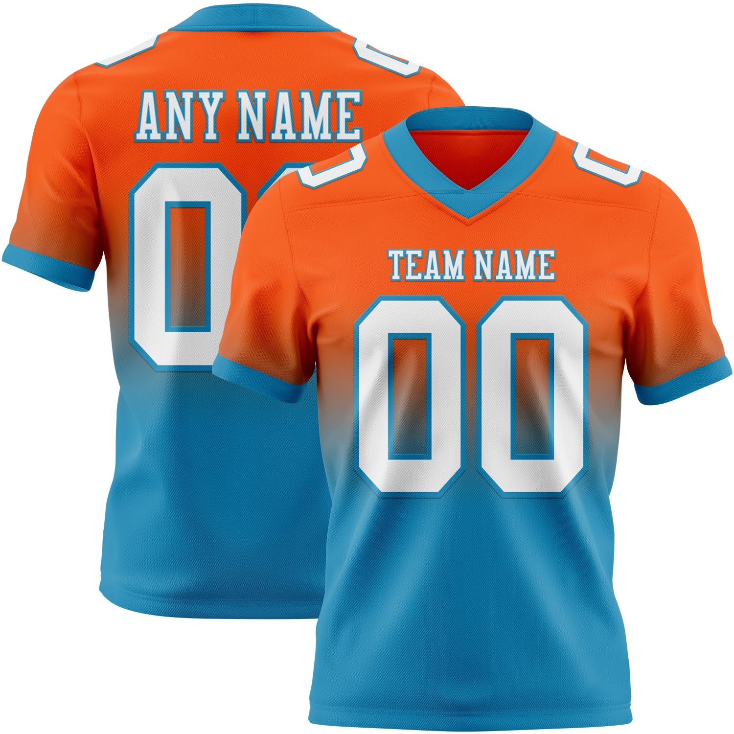 Custom Orange White-Panther Blue Authentic Fade Fashion Football Jersey - Main View