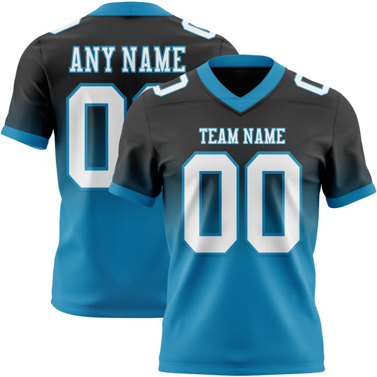 Custom Black White-Panther Blue Authentic Fade Fashion Football Jersey - Main View