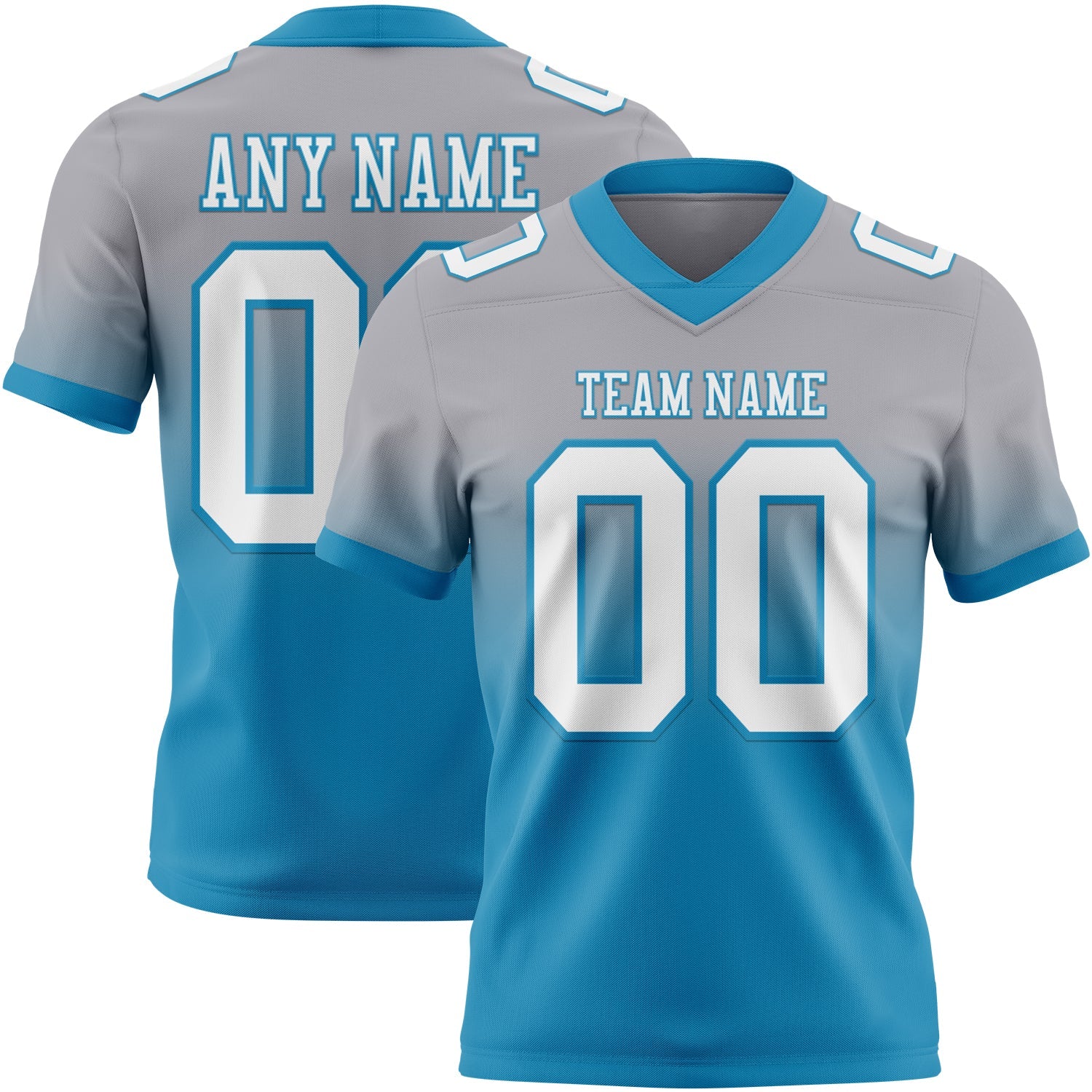 Custom Gray White-Panther Blue Authentic Fade Fashion Football Jersey - Main View