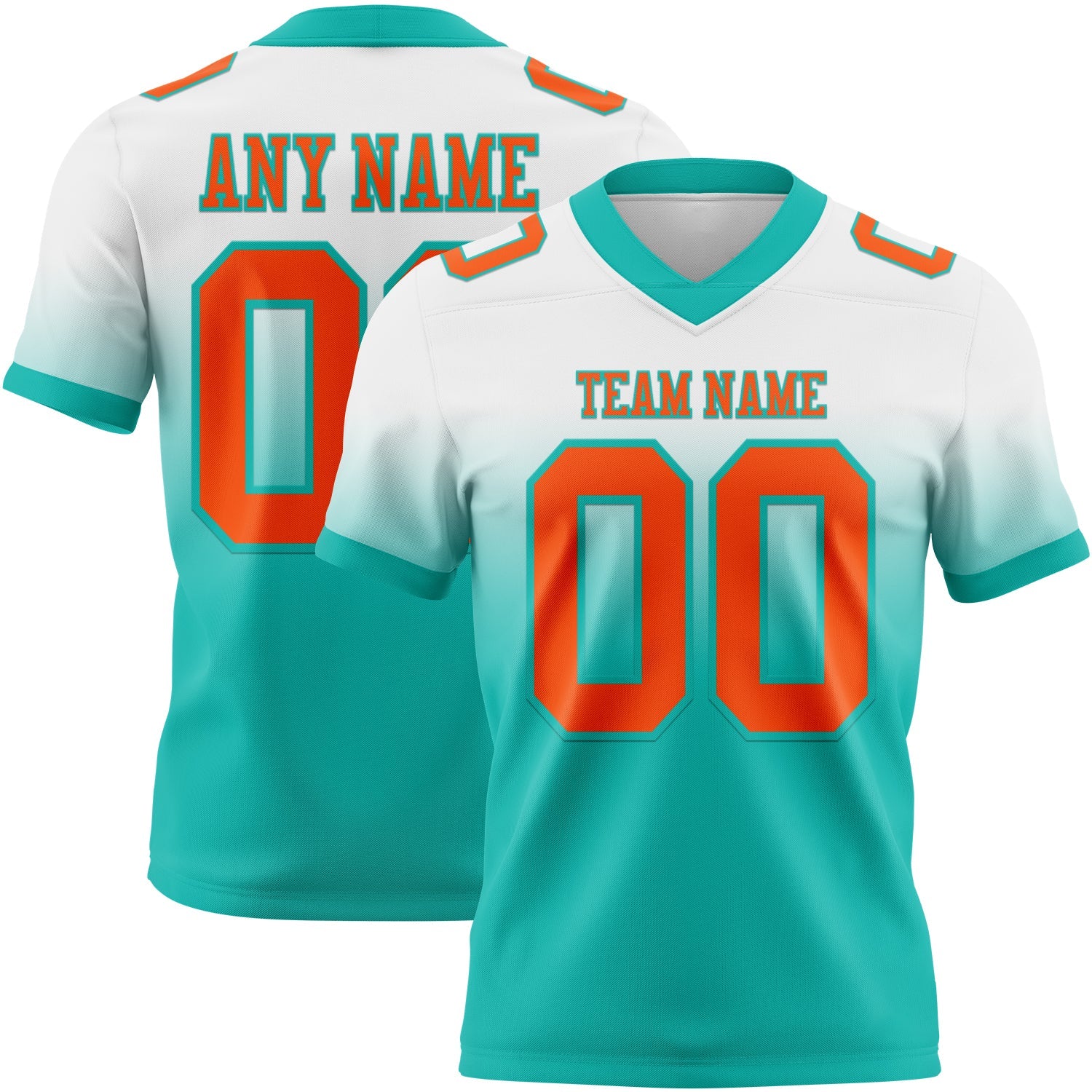 Custom White Orange-Aqua Authentic Fade Fashion Football Jersey - Main View
