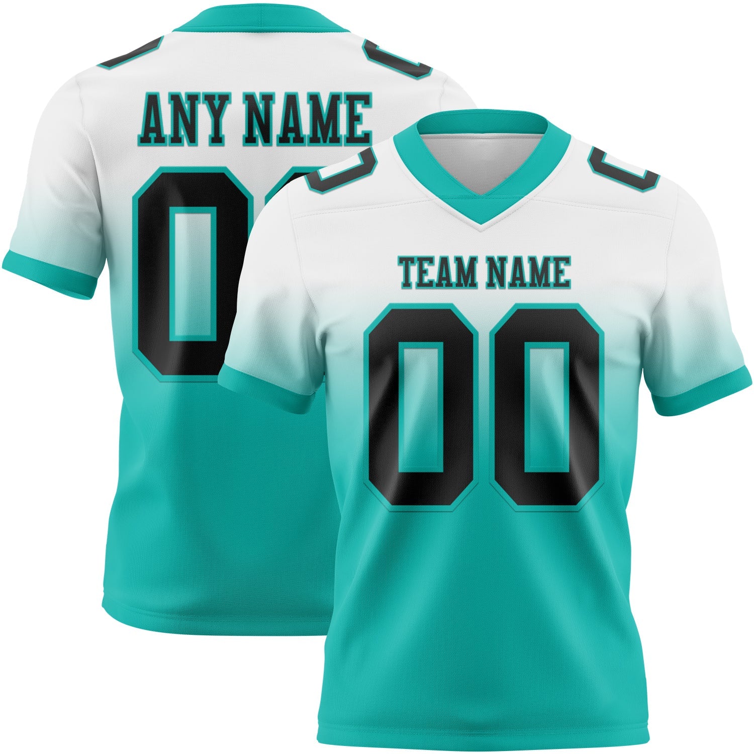 Custom White Black-Aqua Authentic Fade Fashion Football Jersey - Main View