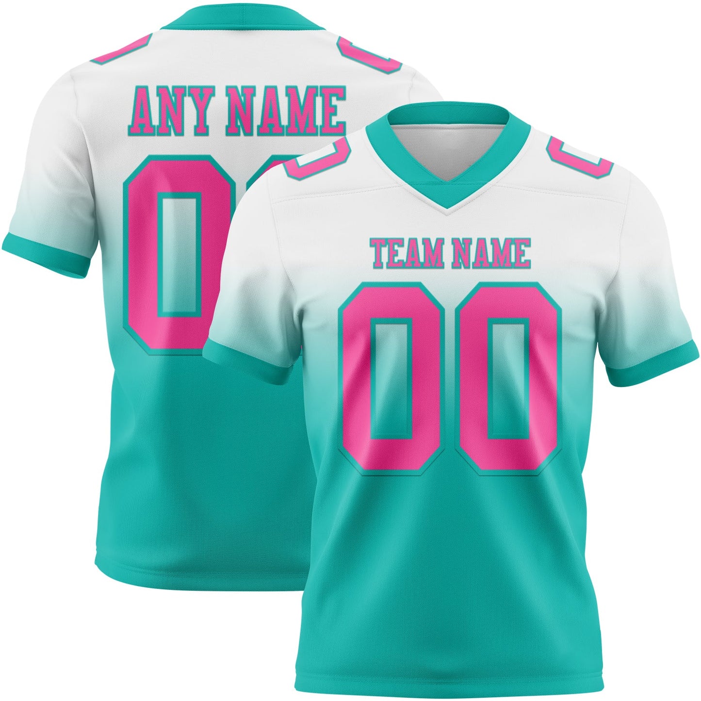 Custom White Pink-Aqua Authentic Fade Fashion Football Jersey - Main View