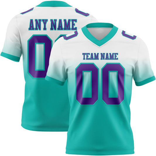 Custom White Purple-Aqua Authentic Fade Fashion Football Jersey - Main View