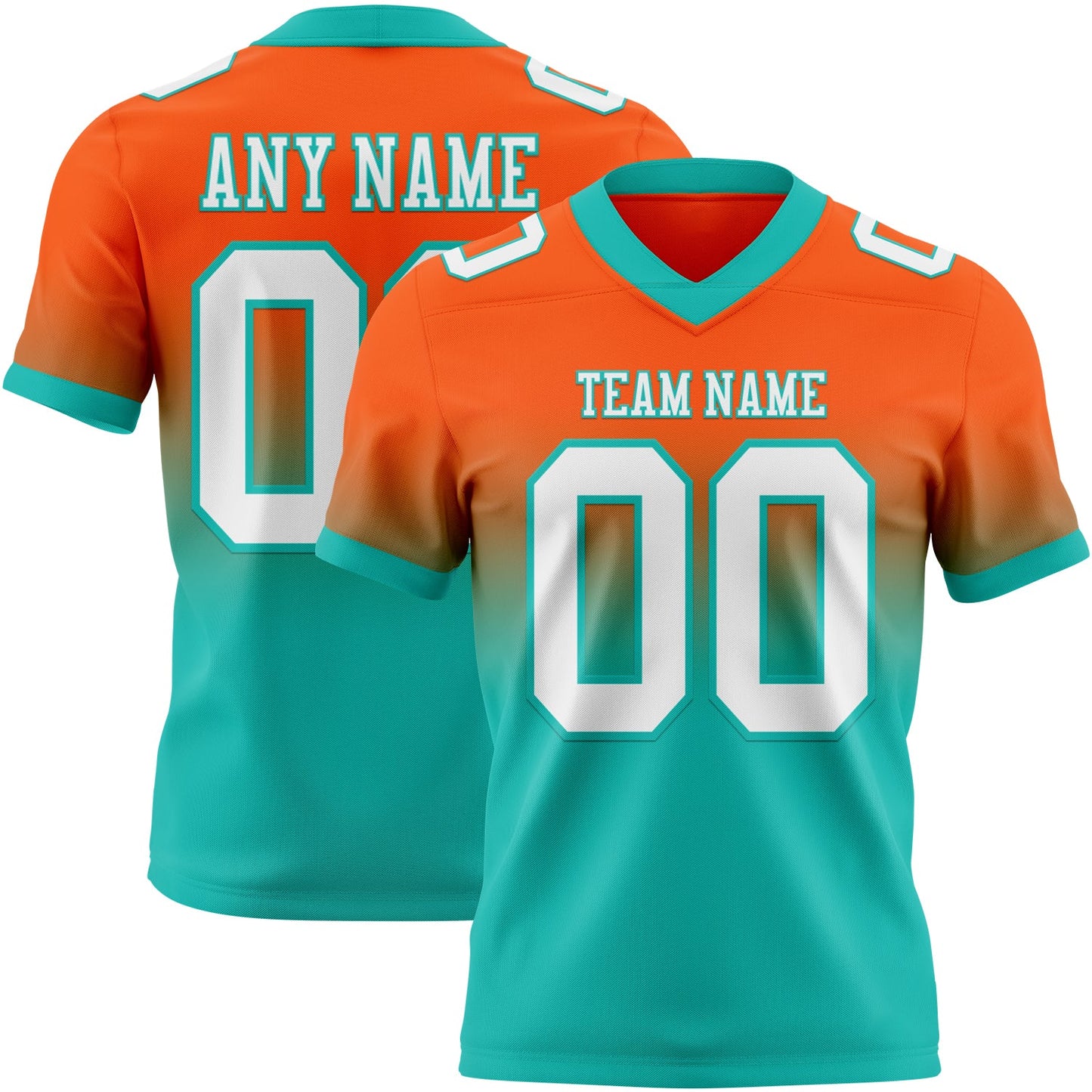 Custom Orange White-Aqua Authentic Fade Fashion Football Jersey - Main View