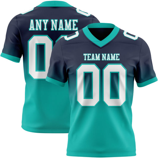 Custom Navy White-Aqua Authentic Fade Fashion Football Jersey - Main View