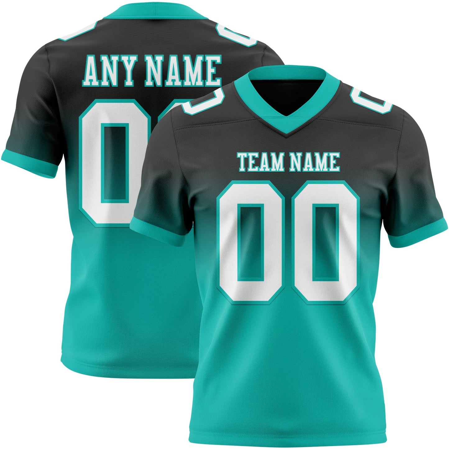 Custom Black White-Aqua Authentic Fade Fashion Football Jersey - Main View