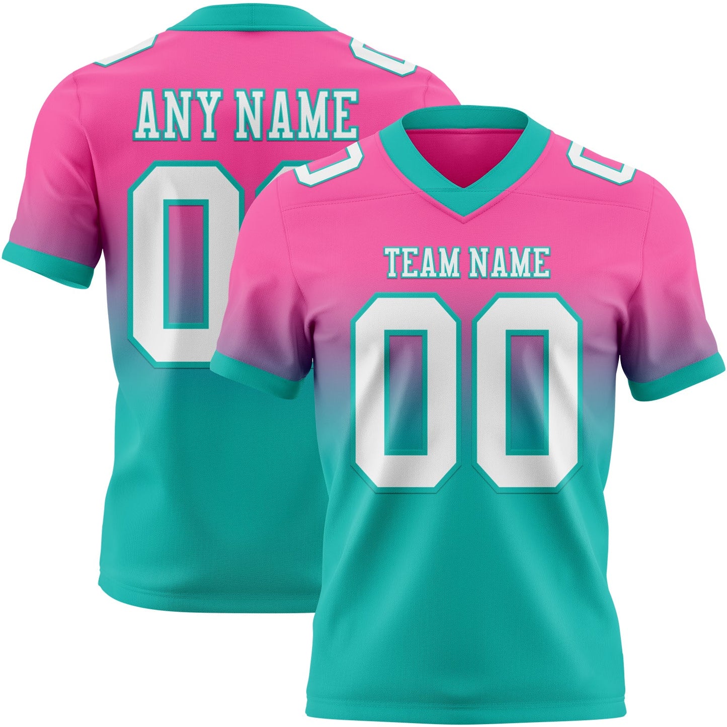 Custom Pink White-Aqua Authentic Fade Fashion Football Jersey - Main View