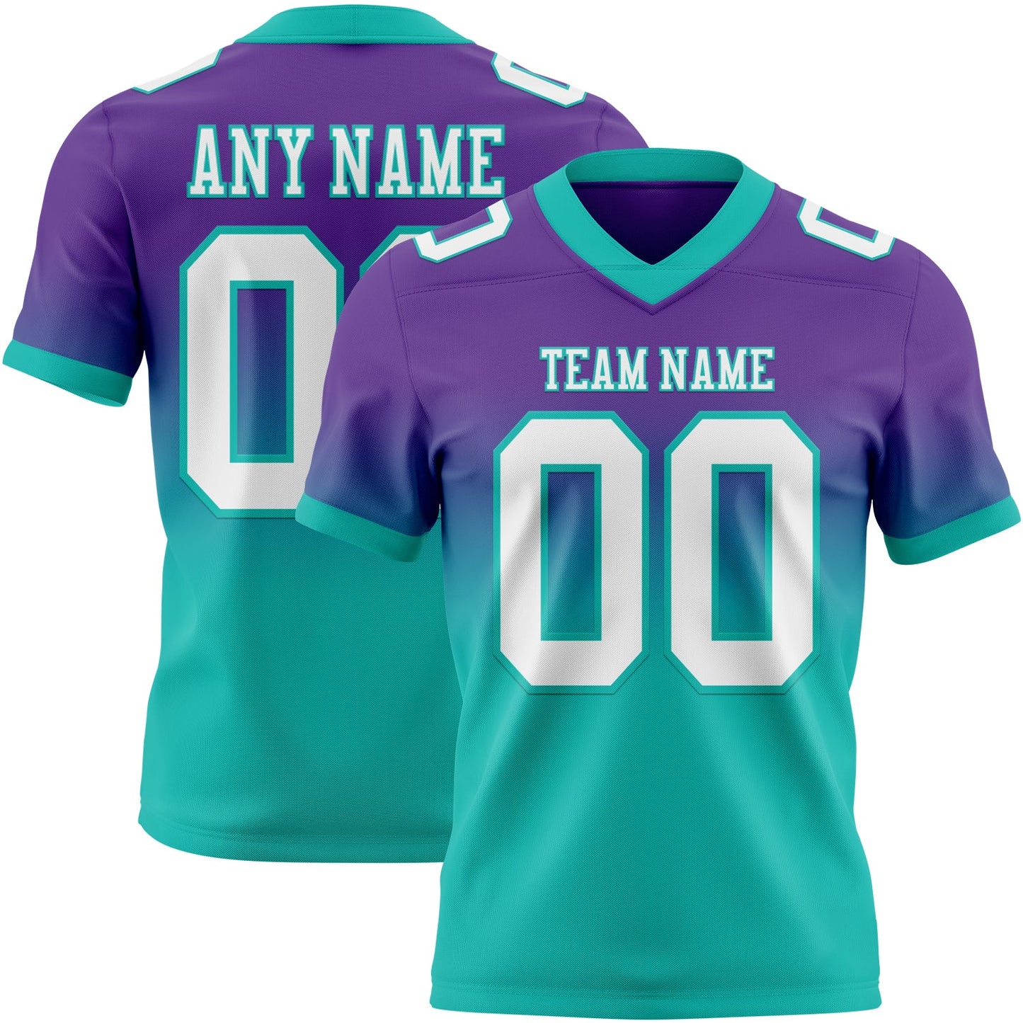 Custom Purple White-Aqua Authentic Fade Fashion Football Jersey - Main View