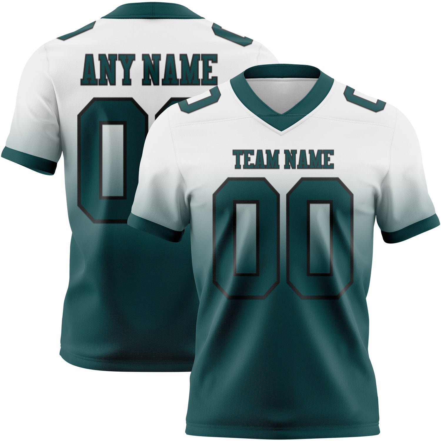 Custom White Midnight Green-Black Authentic Fade Fashion Football Jersey - Main View