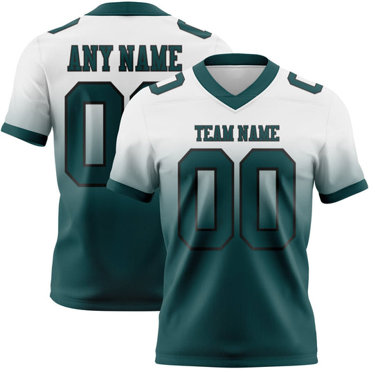 Custom White Midnight Green-Black Authentic Fade Fashion Football Jersey - Main View