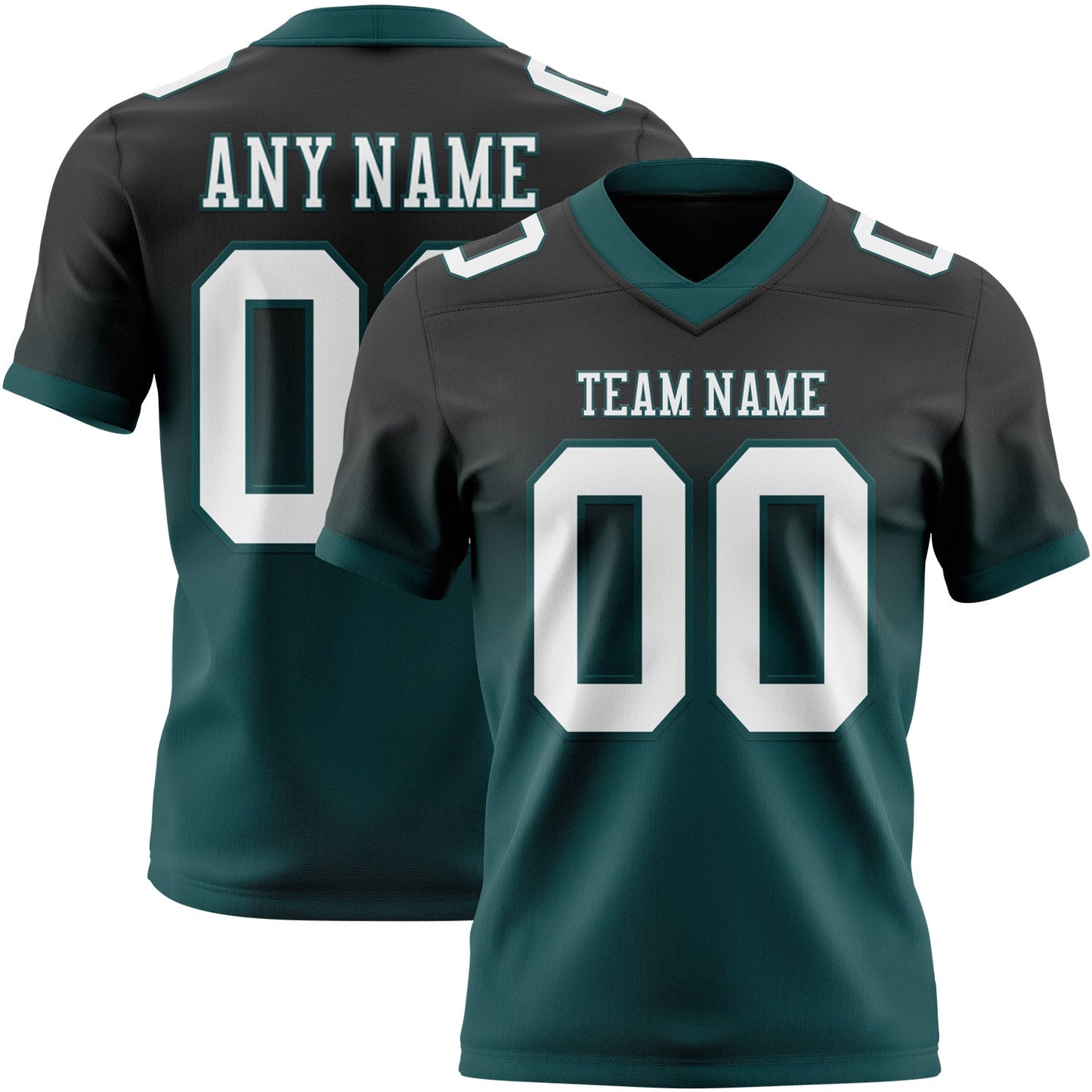 Custom Black White-Midnight Green Authentic Fade Fashion Football Jersey - Main View