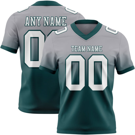 Custom Gray White-Midnight Green Authentic Fade Fashion Football Jersey - Main View
