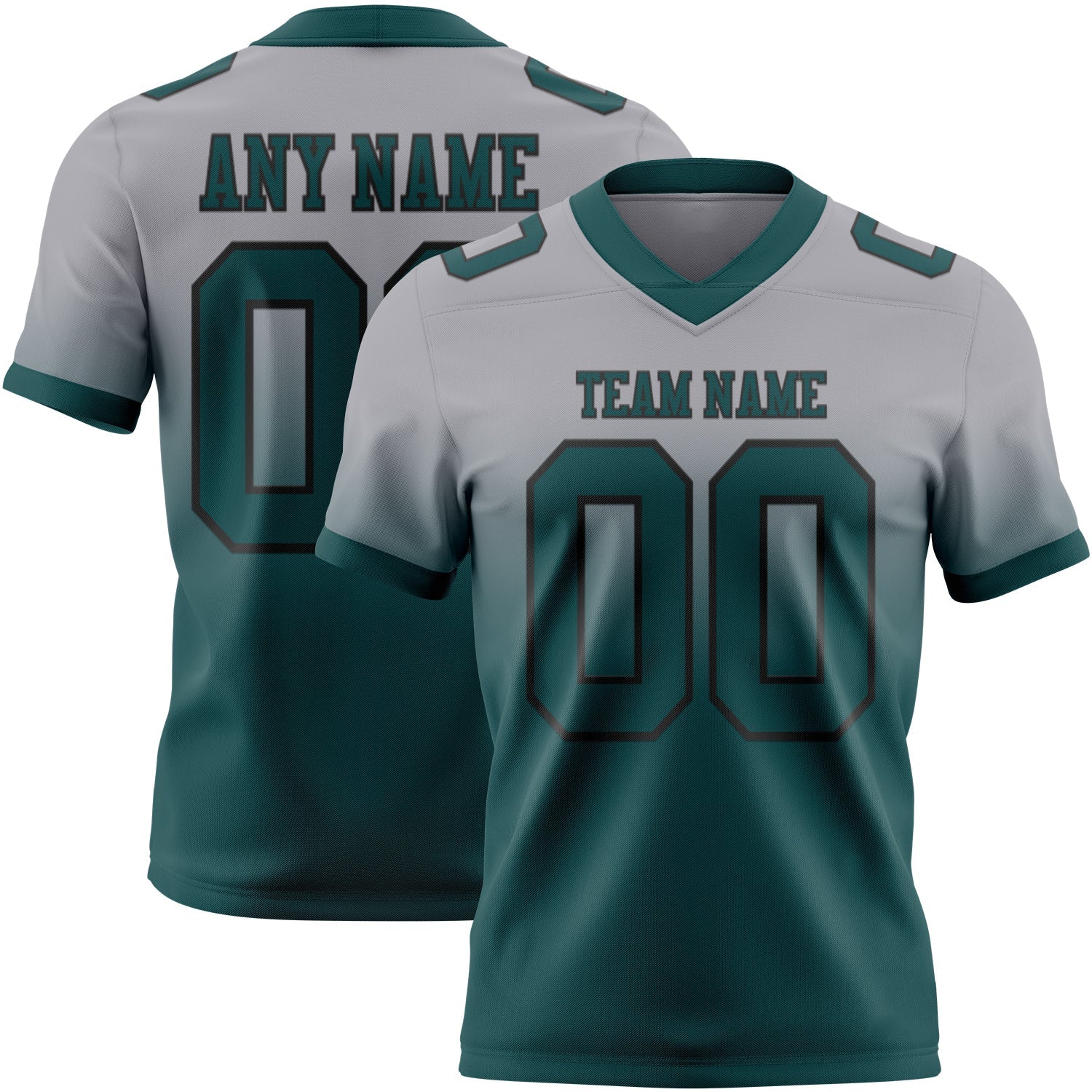 Custom Gray Midnight Green-Black Authentic Fade Fashion Football Jersey - Main View