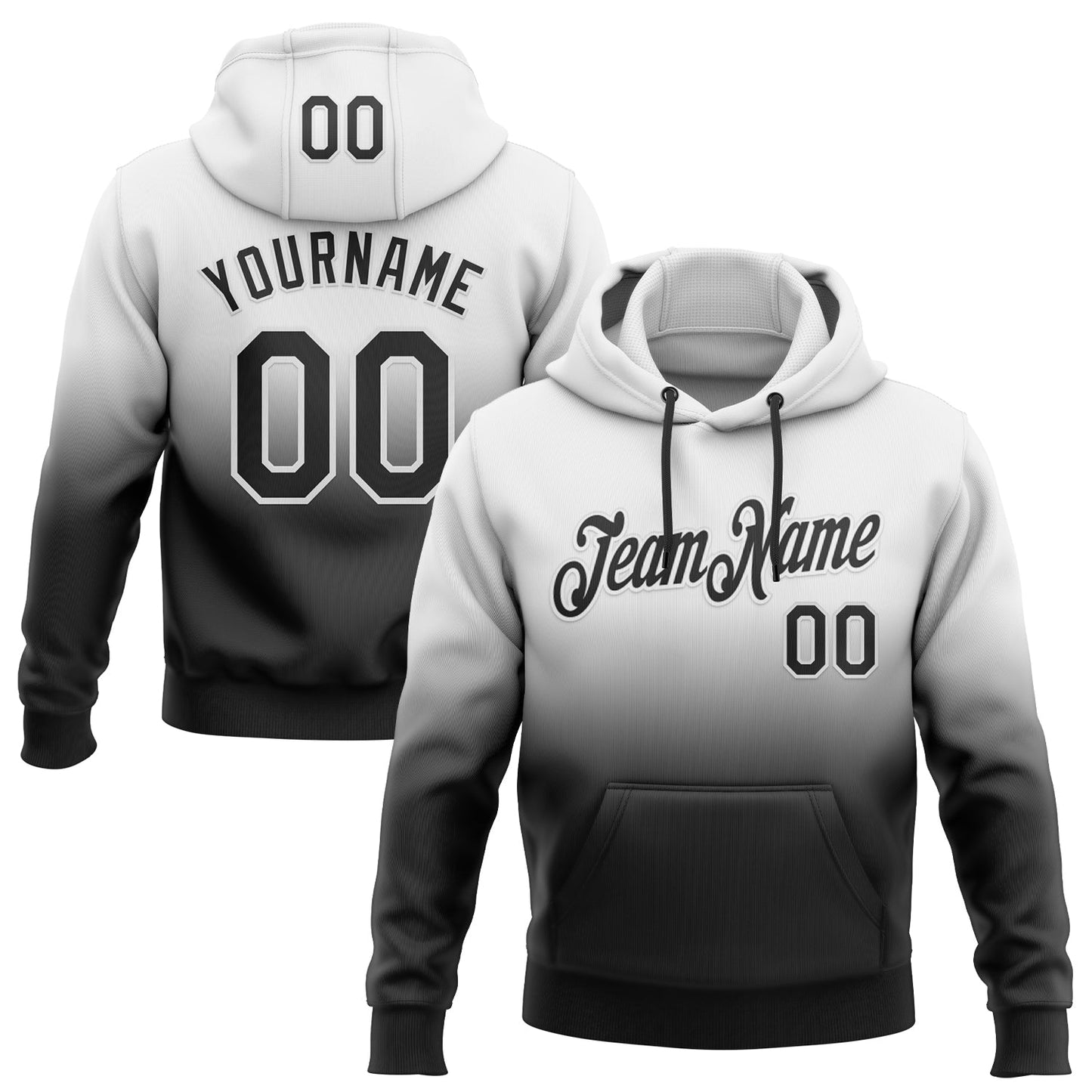 Custom Stitched White Black Fade Fashion Sports Pullover Sweatshirt Hoodie - Main View