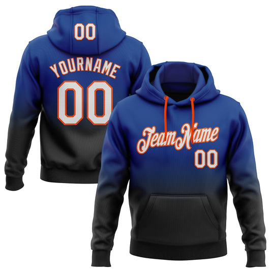 Custom Stitched Royal White Black-Orange Fade Fashion Sports Pullover Sweatshirt Hoodie - Main View