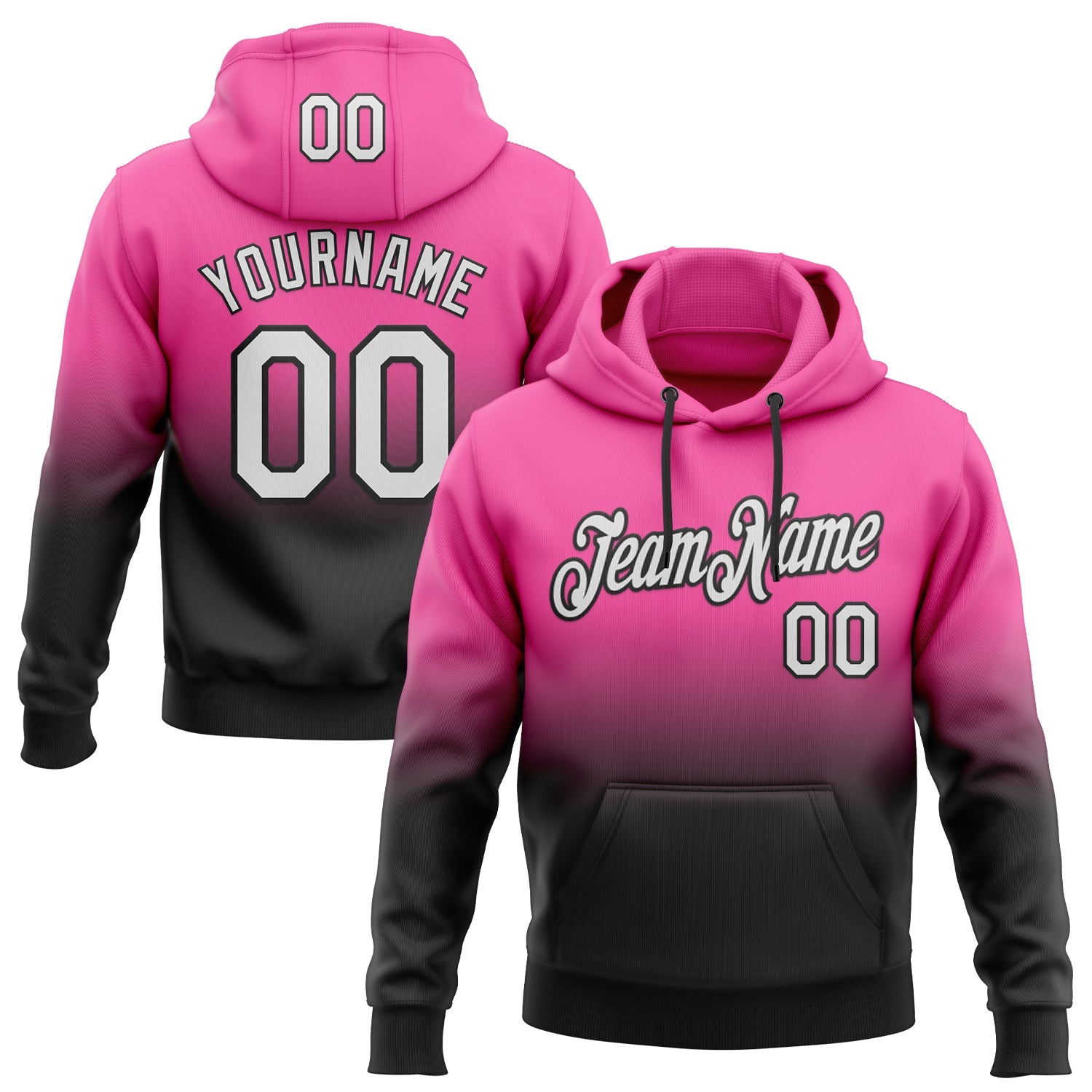 Custom Stitched Pink White-Black Fade Fashion Sports Pullover Sweatshirt Hoodie - Main View