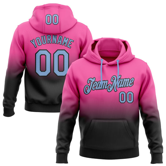 Custom Stitched Pink Light Blue-Black Fade Fashion Sports Pullover Sweatshirt Hoodie - Main View