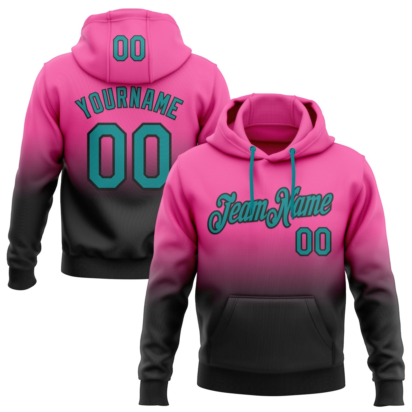 Custom Stitched Pink Teal-Black Fade Fashion Sports Pullover Sweatshirt Hoodie - Main View