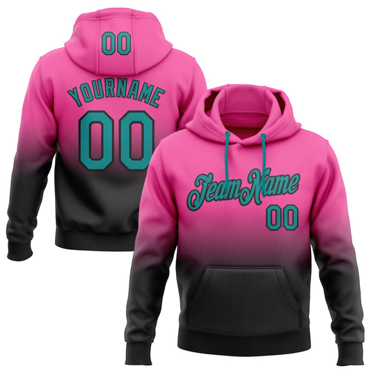 Custom Stitched Pink Teal-Black Fade Fashion Sports Pullover Sweatshirt Hoodie - Main View