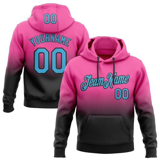 Custom Stitched Pink Sky Blue-Black Fade Fashion Sports Pullover Sweatshirt Hoodie - Main View