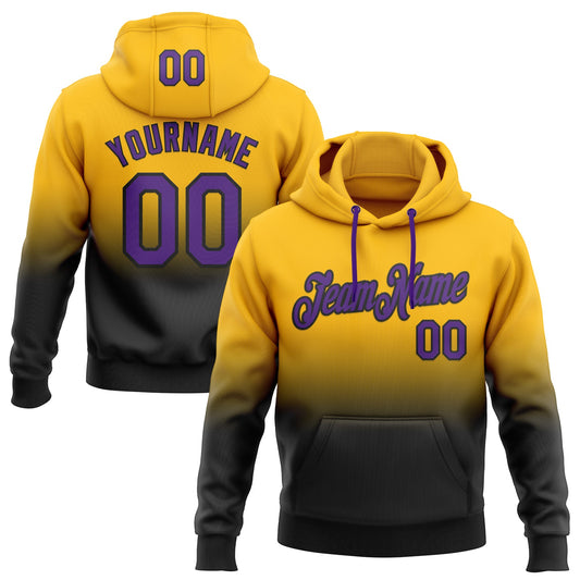 Custom Stitched Gold Purple-Black Fade Fashion Sports Pullover Sweatshirt Hoodie - Main View