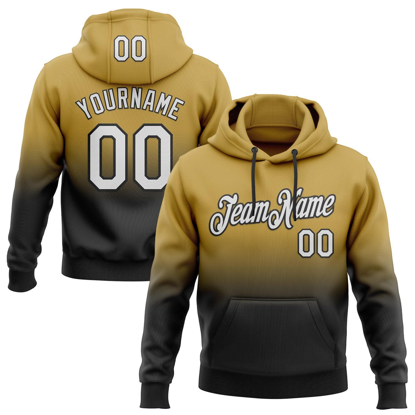 Custom Stitched Old Gold White-Black Fade Fashion Sports Pullover Sweatshirt Hoodie - Main View