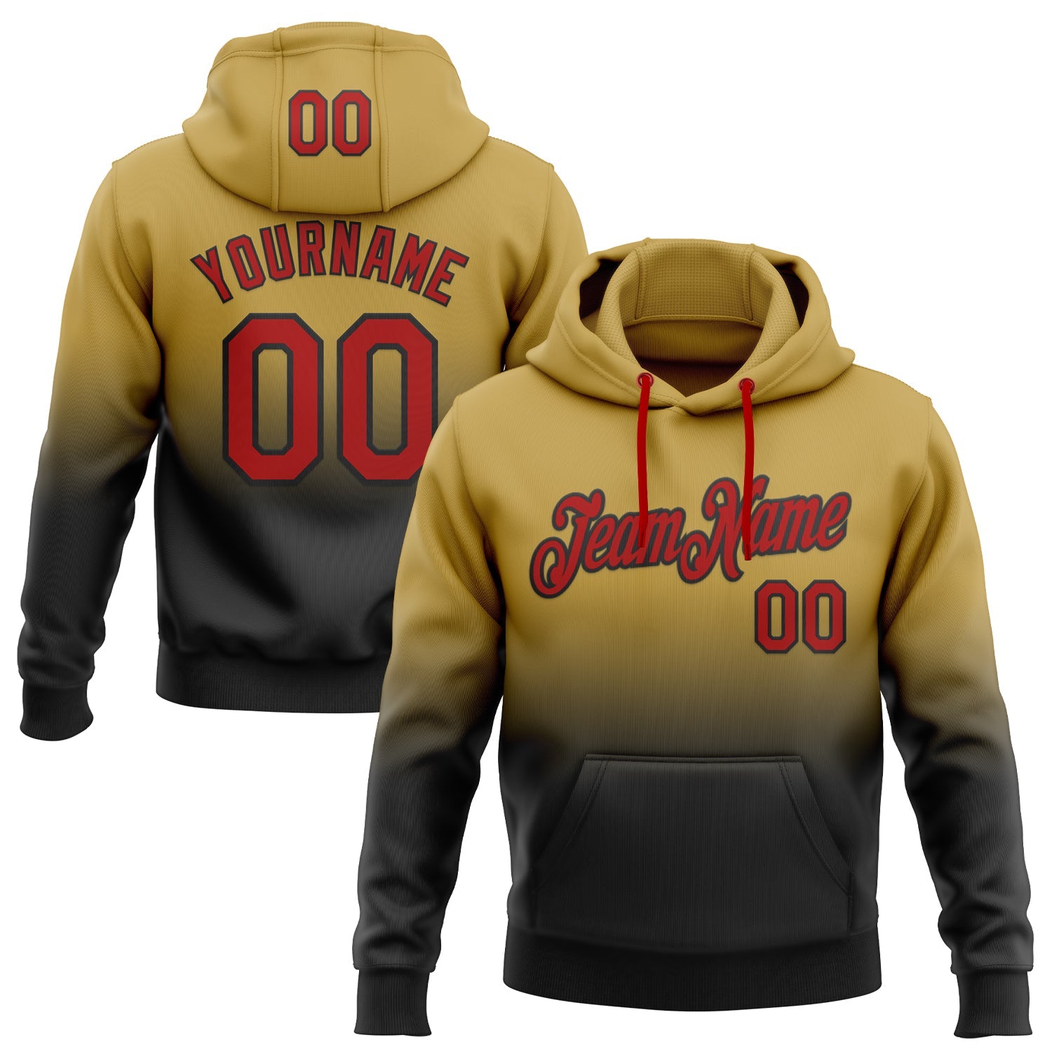 Custom Stitched Old Gold Red-Black Fade Fashion Sports Pullover Sweatshirt Hoodie - Main View