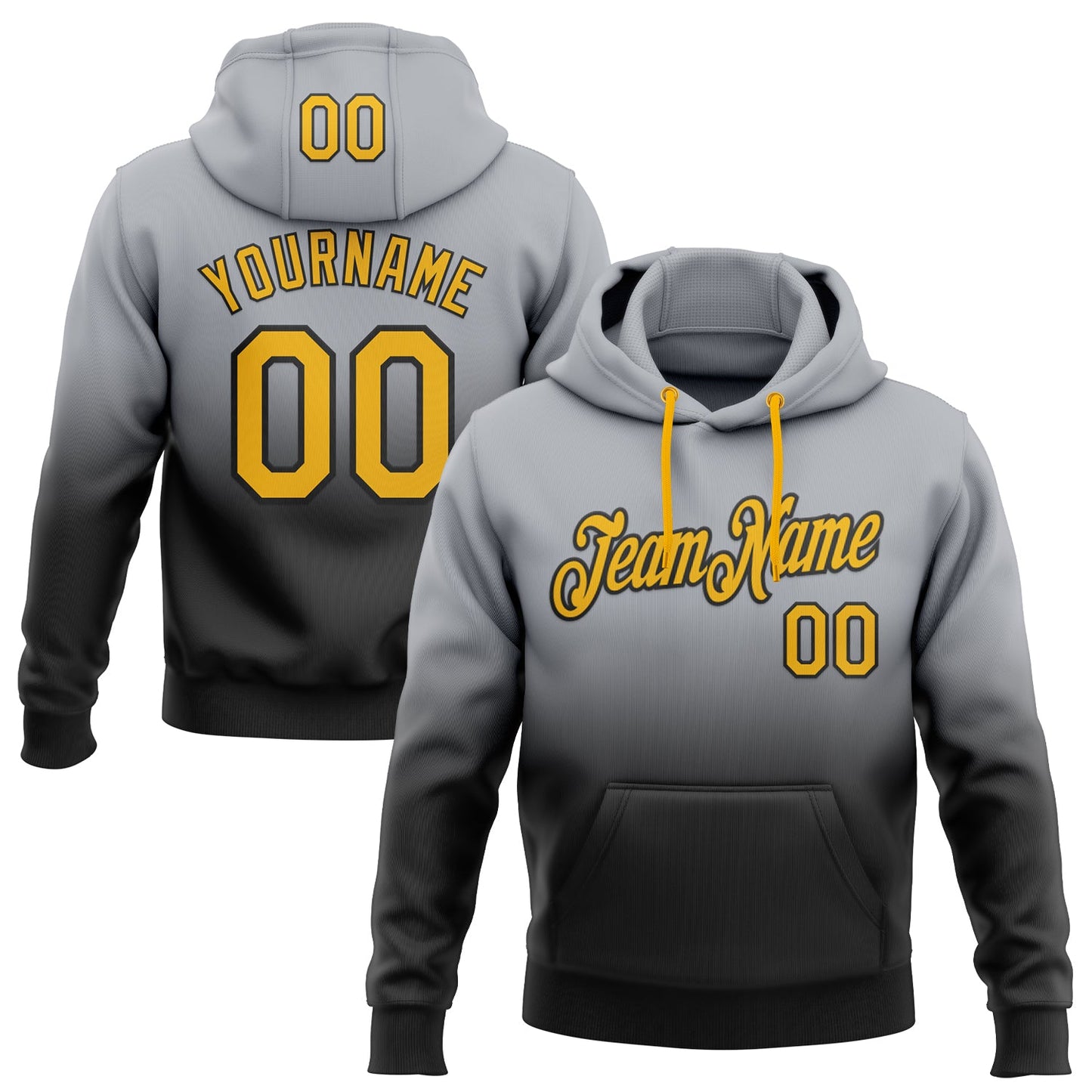 Custom Stitched Gray Gold-Black Fade Fashion Sports Pullover Sweatshirt Hoodie - Main View