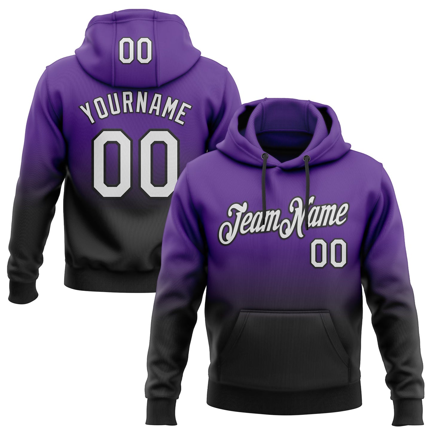 Custom Stitched Purple White-Black Fade Fashion Sports Pullover Sweatshirt Hoodie - Main View