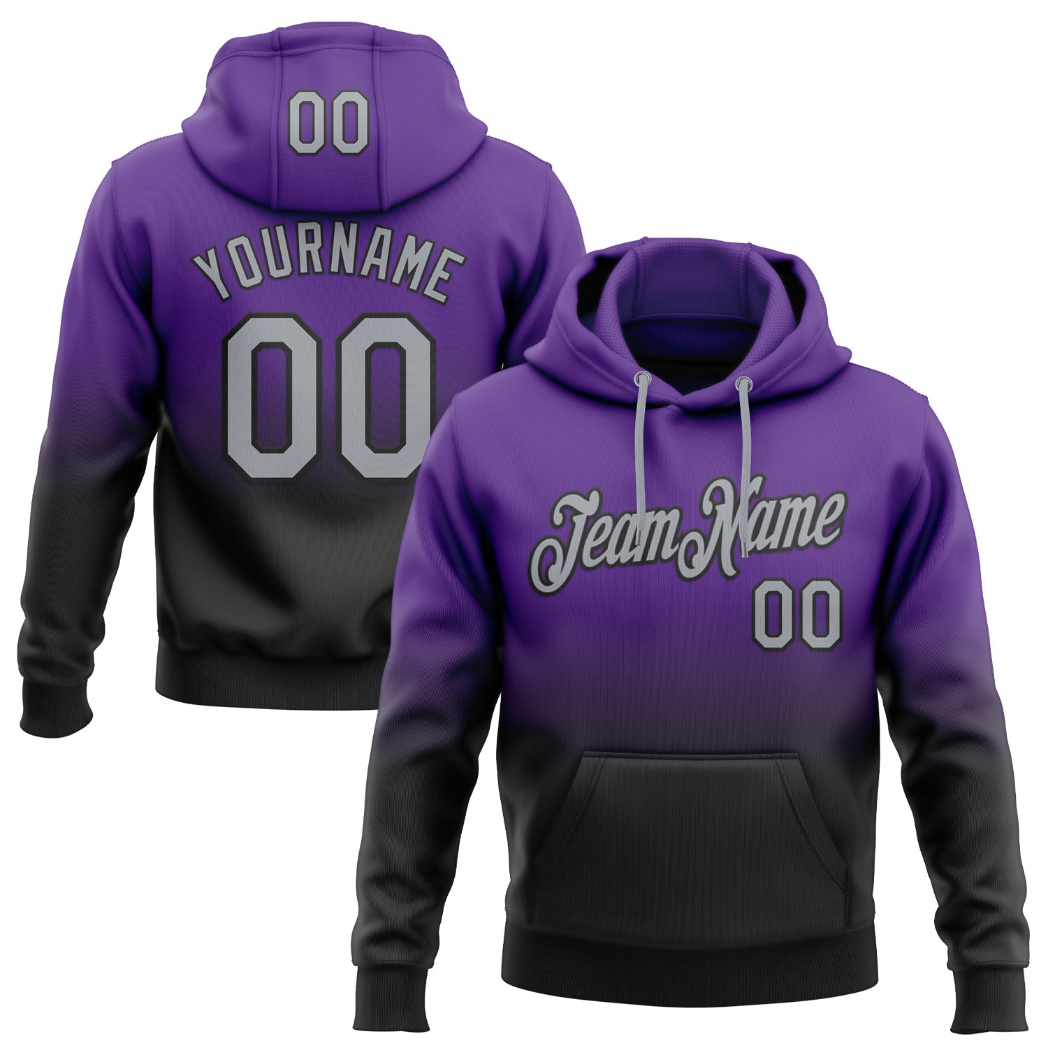 Custom Stitched Purple Gray-Black Fade Fashion Sports Pullover Sweatshirt Hoodie - Main View