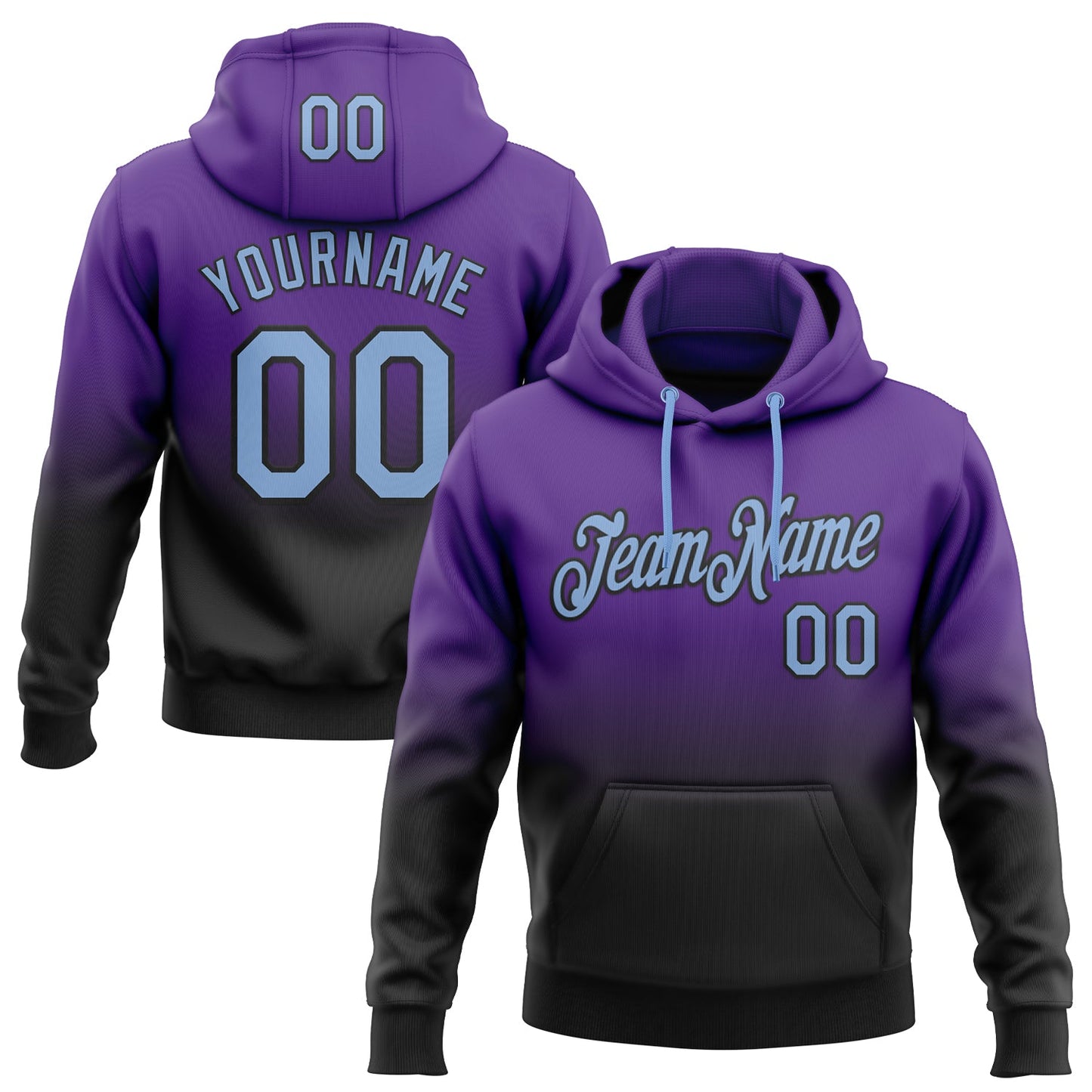 Custom Stitched Purple Light Blue-Black Fade Fashion Sports Pullover Sweatshirt Hoodie - Main View