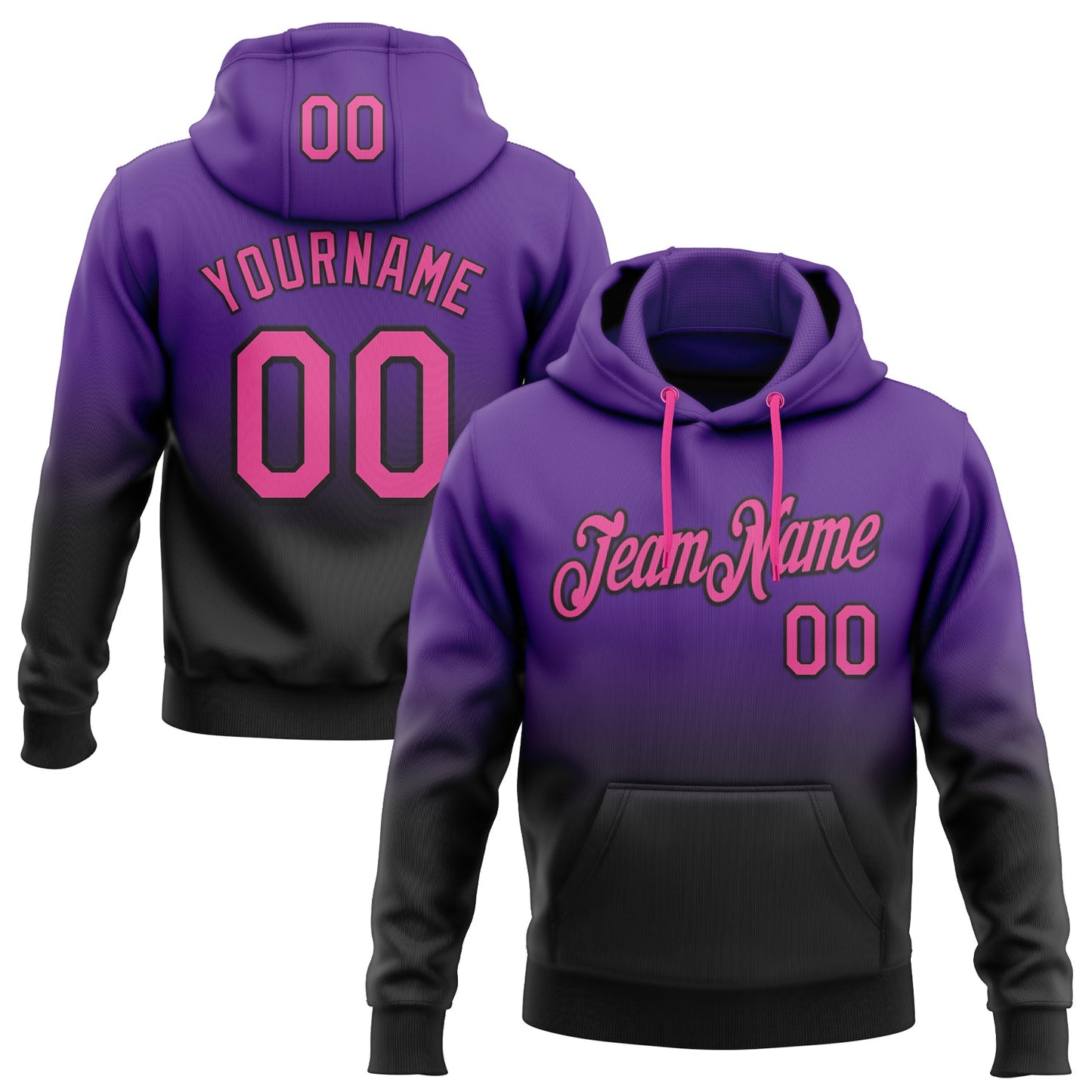 Custom Stitched Purple Pink-Black Fade Fashion Sports Pullover Sweatshirt Hoodie - Main View