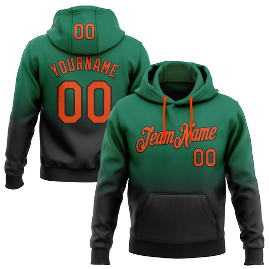Custom Stitched Kelly Green Orange-Black Fade Fashion Sports Pullover Sweatshirt Hoodie - Main View