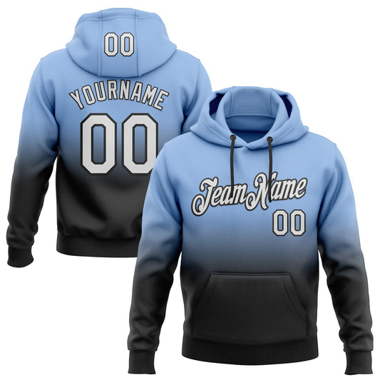 Custom Stitched Light Blue White-Black Fade Fashion Sports Pullover Sweatshirt Hoodie - Main View