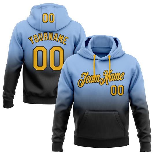 Custom Stitched Light Blue Gold-Black Fade Fashion Sports Pullover Sweatshirt Hoodie - Main View