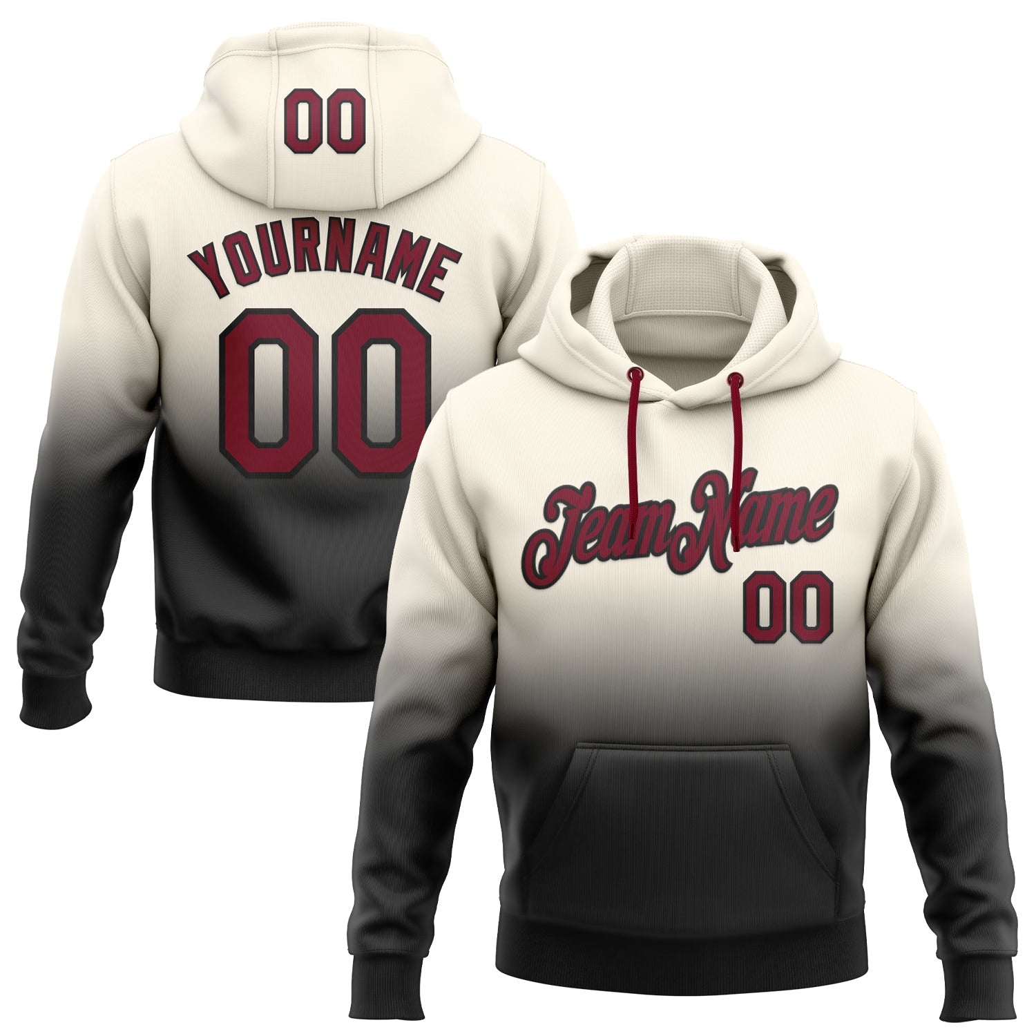 Custom Stitched Cream Crimson-Black Fade Fashion Sports Pullover Sweatshirt Hoodie - Main View