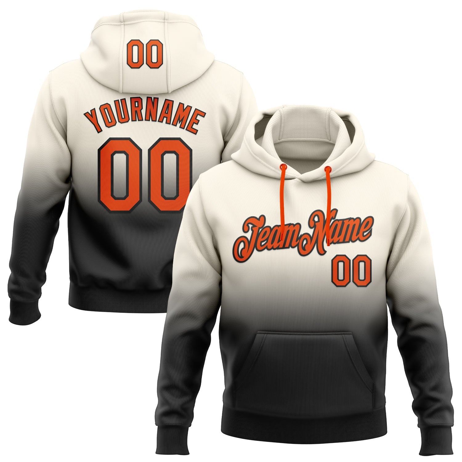 Custom Stitched Cream Orange-Black Fade Fashion Sports Pullover Sweatshirt Hoodie - Main View