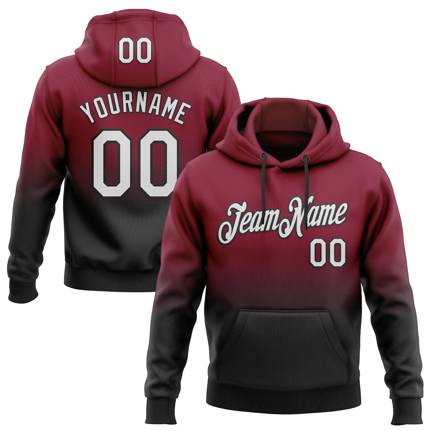 Custom Stitched Crimson White-Black Fade Fashion Sports Pullover Sweatshirt Hoodie - Main View