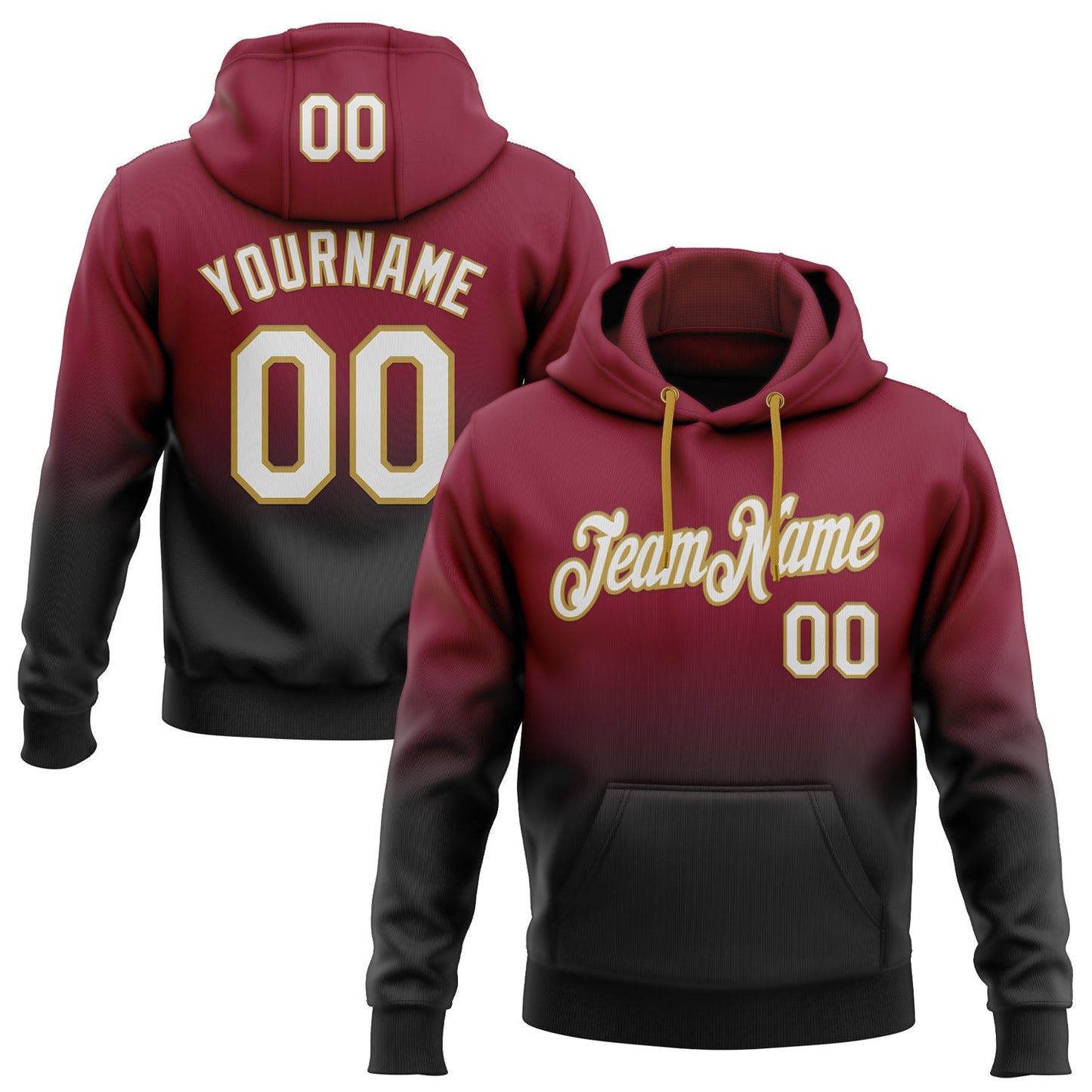 Custom Stitched Crimson White Black-Old Gold Fade Fashion Sports Pullover Sweatshirt Hoodie - Main View