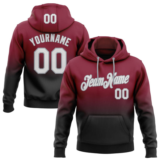 Custom Stitched Crimson White Black-Gray Fade Fashion Sports Pullover Sweatshirt Hoodie - Main View