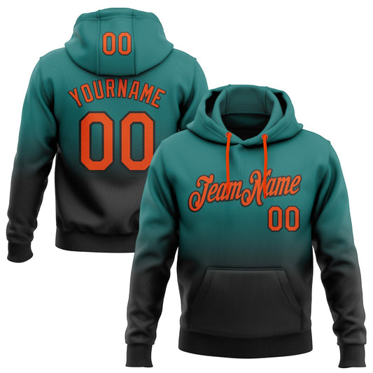 Custom Stitched Teal Orange-Black Fade Fashion Sports Pullover Sweatshirt Hoodie - Main View