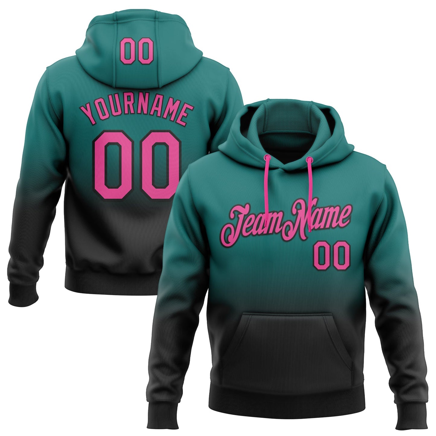 Custom Stitched Teal Pink-Black Fade Fashion Sports Pullover Sweatshirt Hoodie - Main View