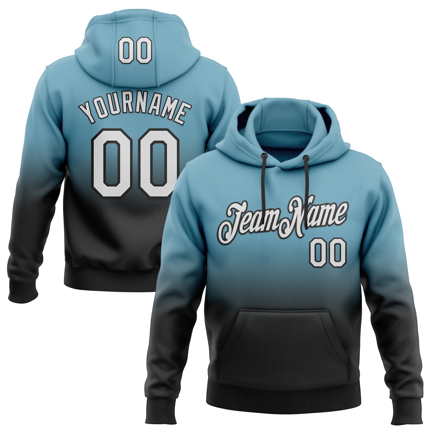 Custom Stitched Shadow Blue White-Black Fade Fashion Sports Pullover Sweatshirt Hoodie - Main View