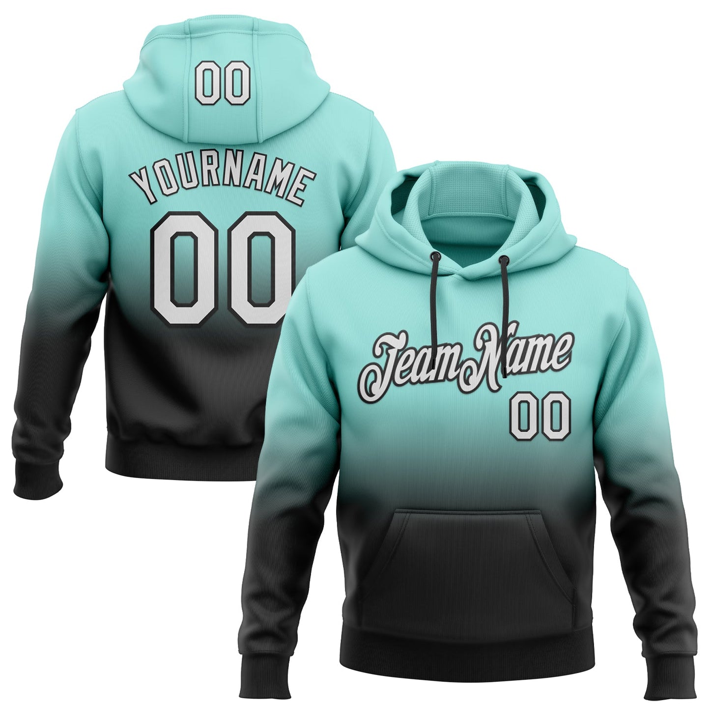 Custom Stitched Ice Blue White-Black Fade Fashion Sports Pullover Sweatshirt Hoodie - Main View